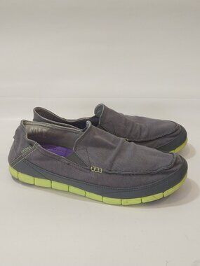 Crocs Shoes Mens 11 Gray Canvas Loafer Stretch Slip On Casual Summer Moc
